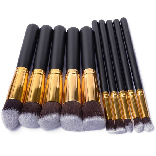 10-teiliges Make-up-Pinsel-Set in Silber/Gold